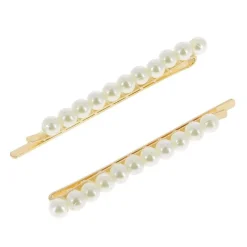 La Boutique du Coiffeur Barrettes dorées perles alignées x 2 Clearance