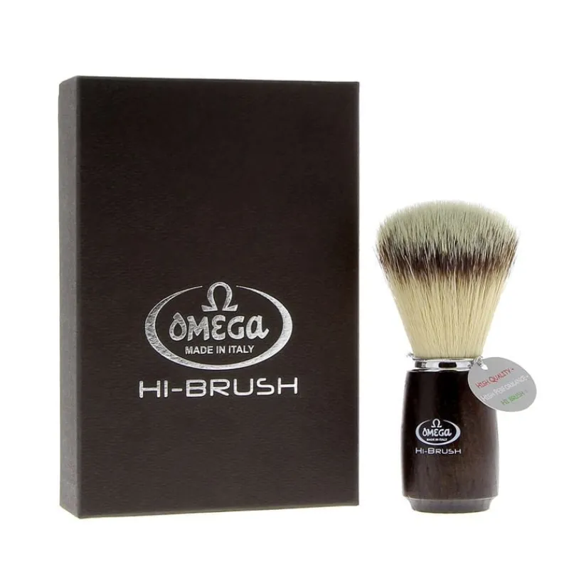 Omega Blaireau de rasage synthétique "Hi Brush" manche bois noir New