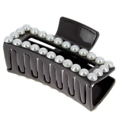 La Boutique du Coiffeur Pince croco rectangle à perles noir Hot