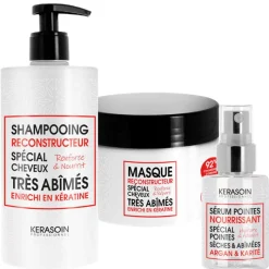 Kerasoin Professionnel Rituel trio reconstructeur à la kératine shampooing masque et sérum
