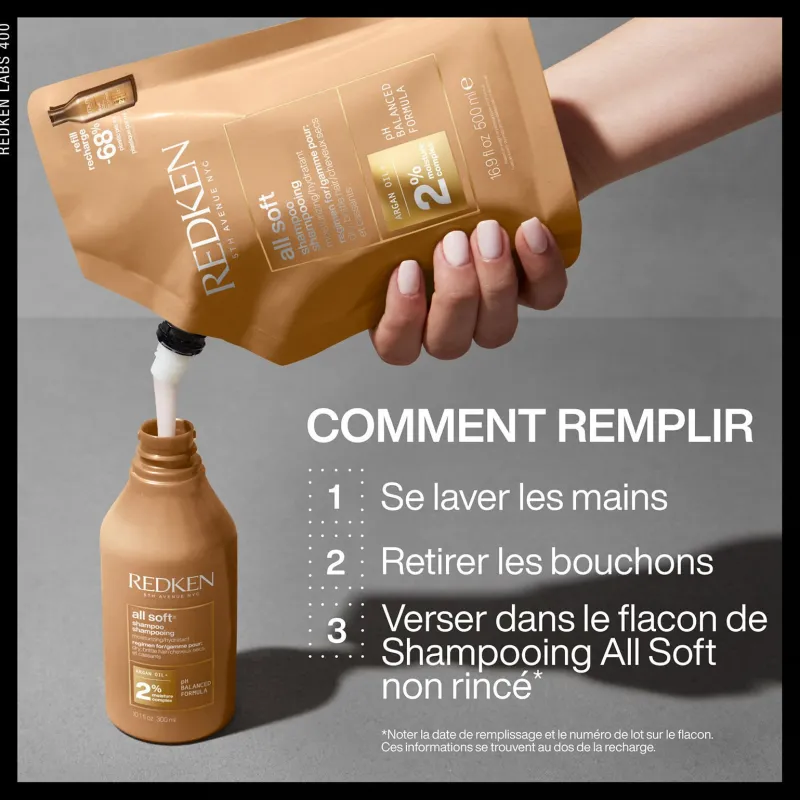 Redken Shampooing hydratant pour cheveux secs et sensibilisés All Soft 300ml + recharge 500ml Best