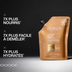 Redken Shampooing hydratant pour cheveux secs et sensibilisés All Soft 300ml + recharge 500ml Best